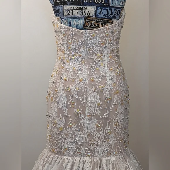 $1200 Sherri Hill 21010 Ivory Nude Gala Pageant Wedding Gown Dress